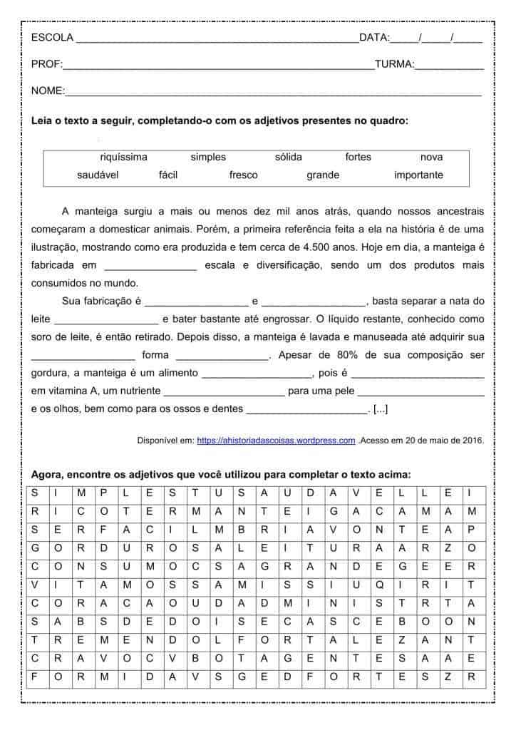Atividade de português: Caça-Palavras - Adjetivos - 6º ano