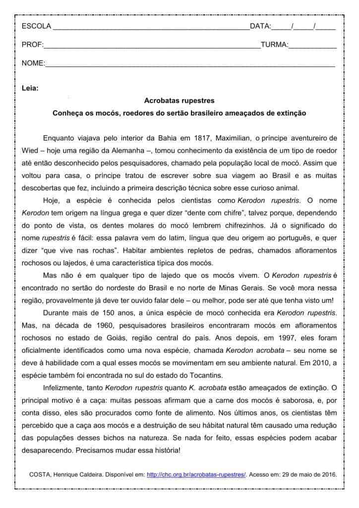 Interpretação de texto: Acrobatas rupestres - 9º ano