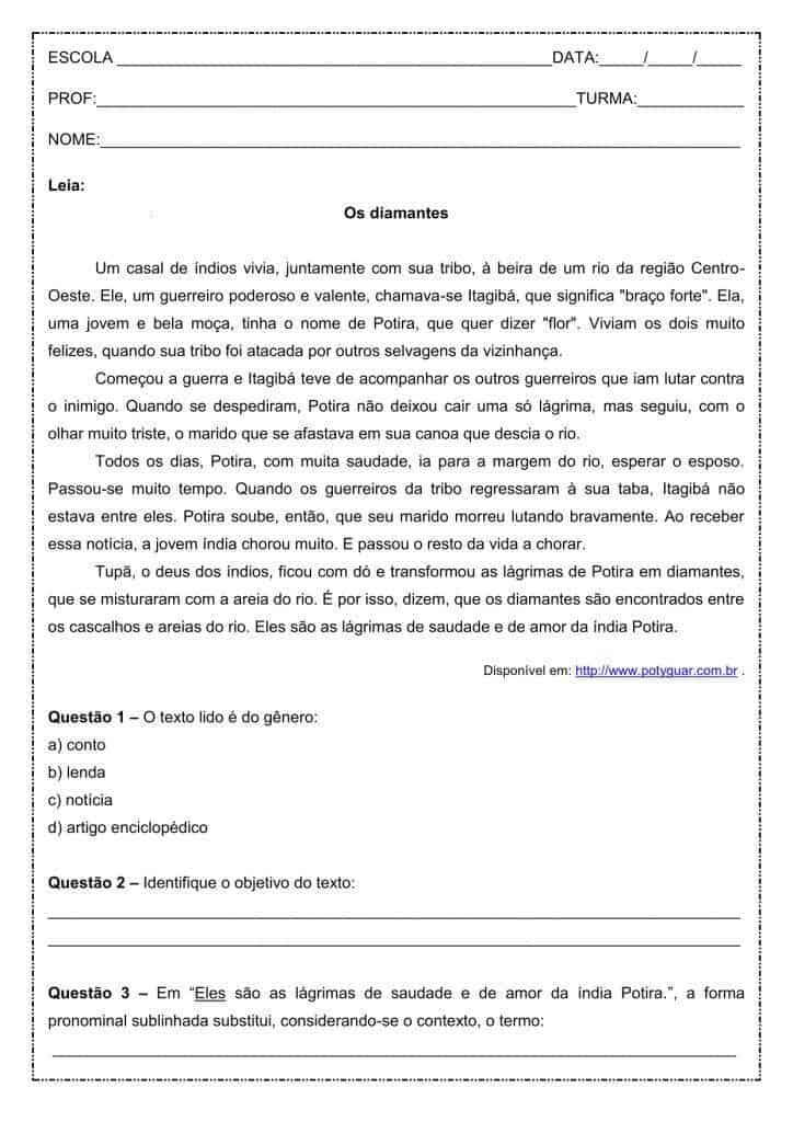 Interpretação de texto: Os diamantes - 1º ano do ensino médio