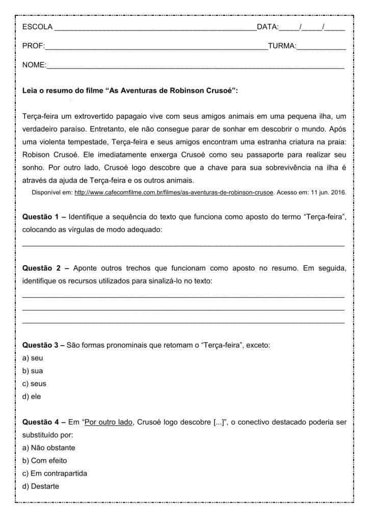 Atividade: Aposto - 1º ano do ensino médio