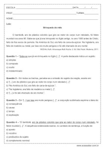 Atividade de português: Sujeito - 2º ano do ensino médio
