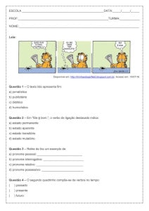 Atividade de língua portuguesa: Verbo de ligação - 7º ano