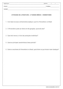 Atividade de literatura: Romantismo - 2º ano do ensino médio