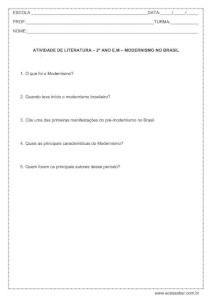Atividade de literatura: Modernismo no Brasil - 2º ano do ensino médio