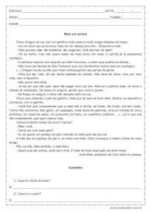 Interpretação de texto: Mais um animal - 3º ou 4º ano