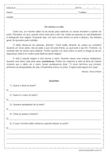 Interpretação de texto: Os navios e a vida - 4º ou 5º ano
