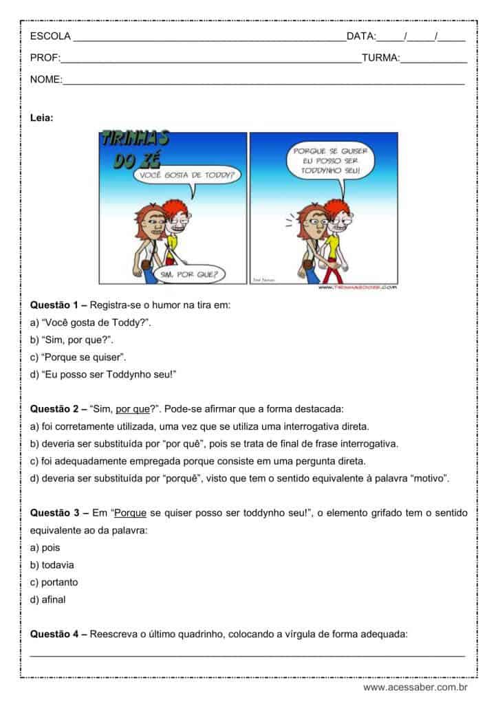 Atividade de português: Os porquês - 1º ano do ensino médio