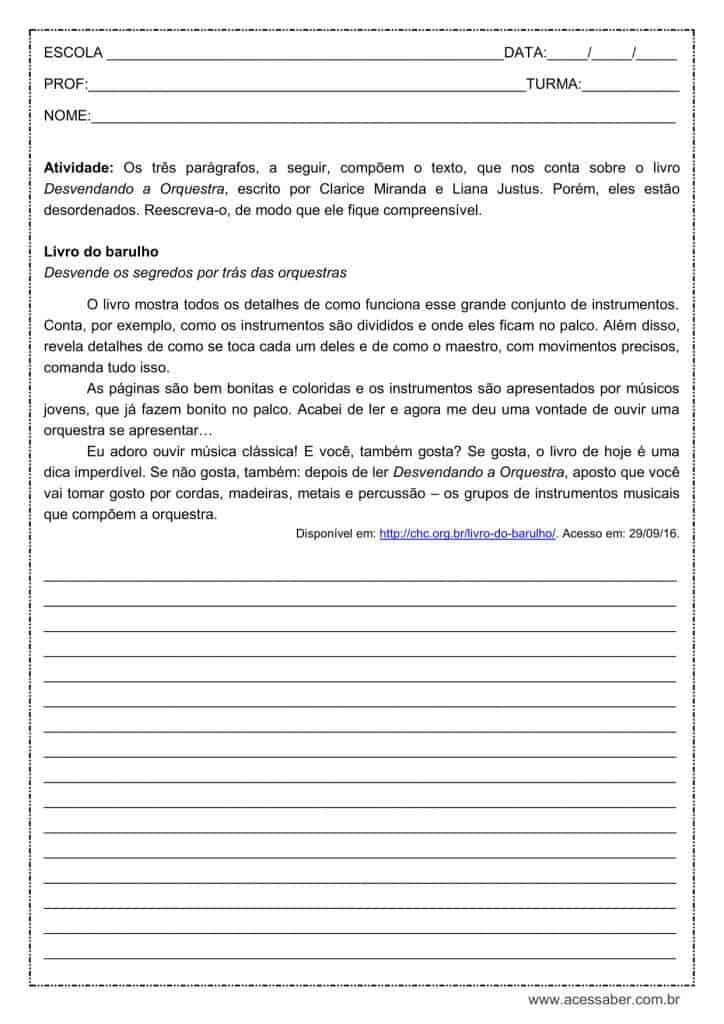 Atividade de português: Reescrita - 6º ano