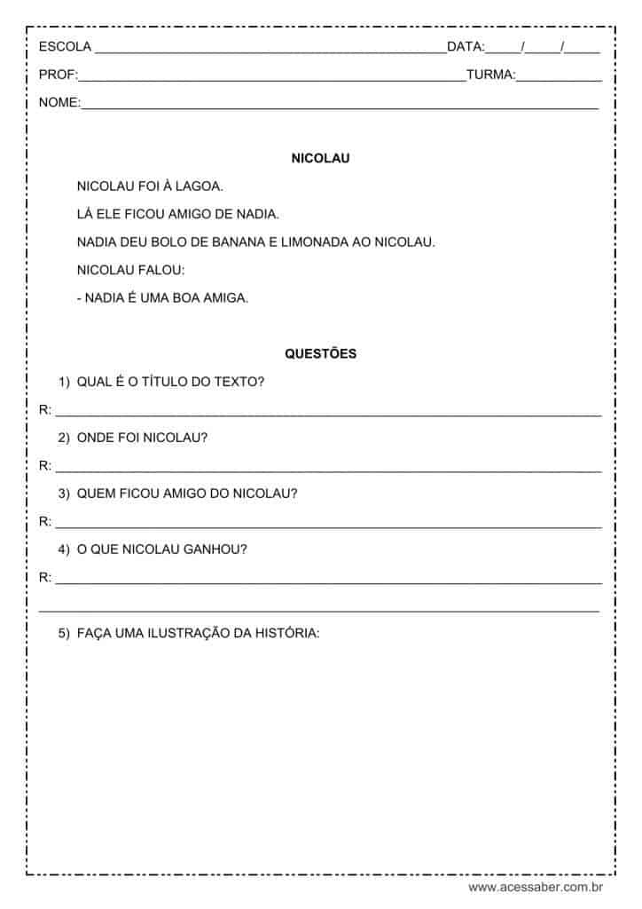 atividade de interpretação de texto: Nicolau - 1º ou 2º ano