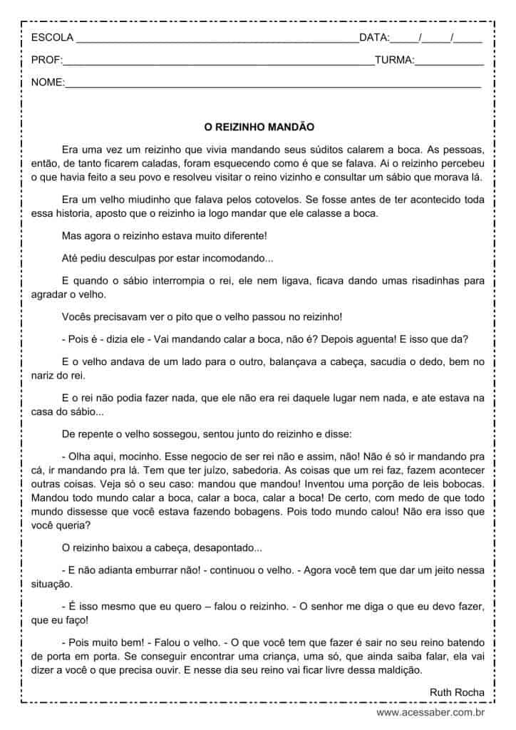 Interpretação de texto: O reizinho mandão - 4º ou 5º ano
