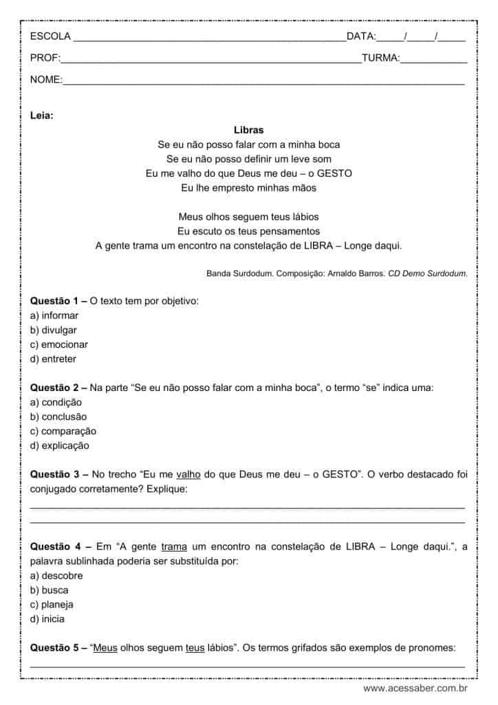 Atividade de português: Conjugação - 8º ano