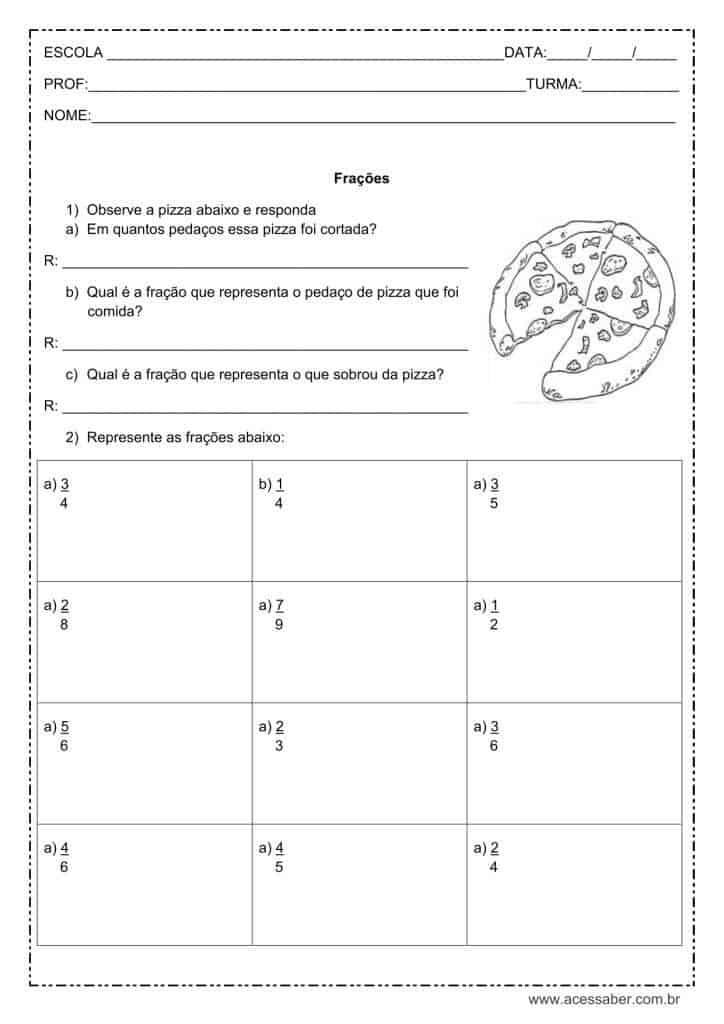 exercícios de matemática: Frações - 4º ano
