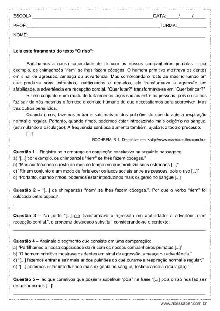 Atividade de língua portuguesa: Conjunção conclusiva - 9º ano