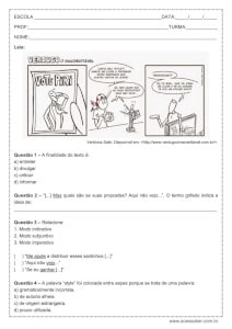 Atividade de português: Modos verbais - 7º ano