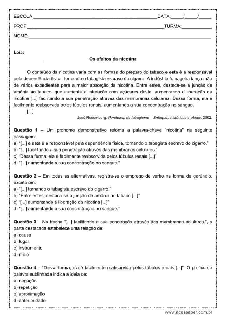 Atividade de língua portuguesa: Verbo no gerúndio - 8º ano