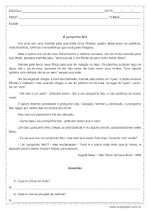 Interpretação de texto: O porquinho feio - 4º ou 5º ano