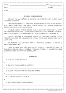Interpretação de texto: O sonho do balãozinho - 3º ou 4º ano
