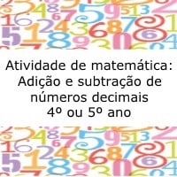 Atividade de matemática: Adição e subtração de números decimais - 4º ou 5º ano
