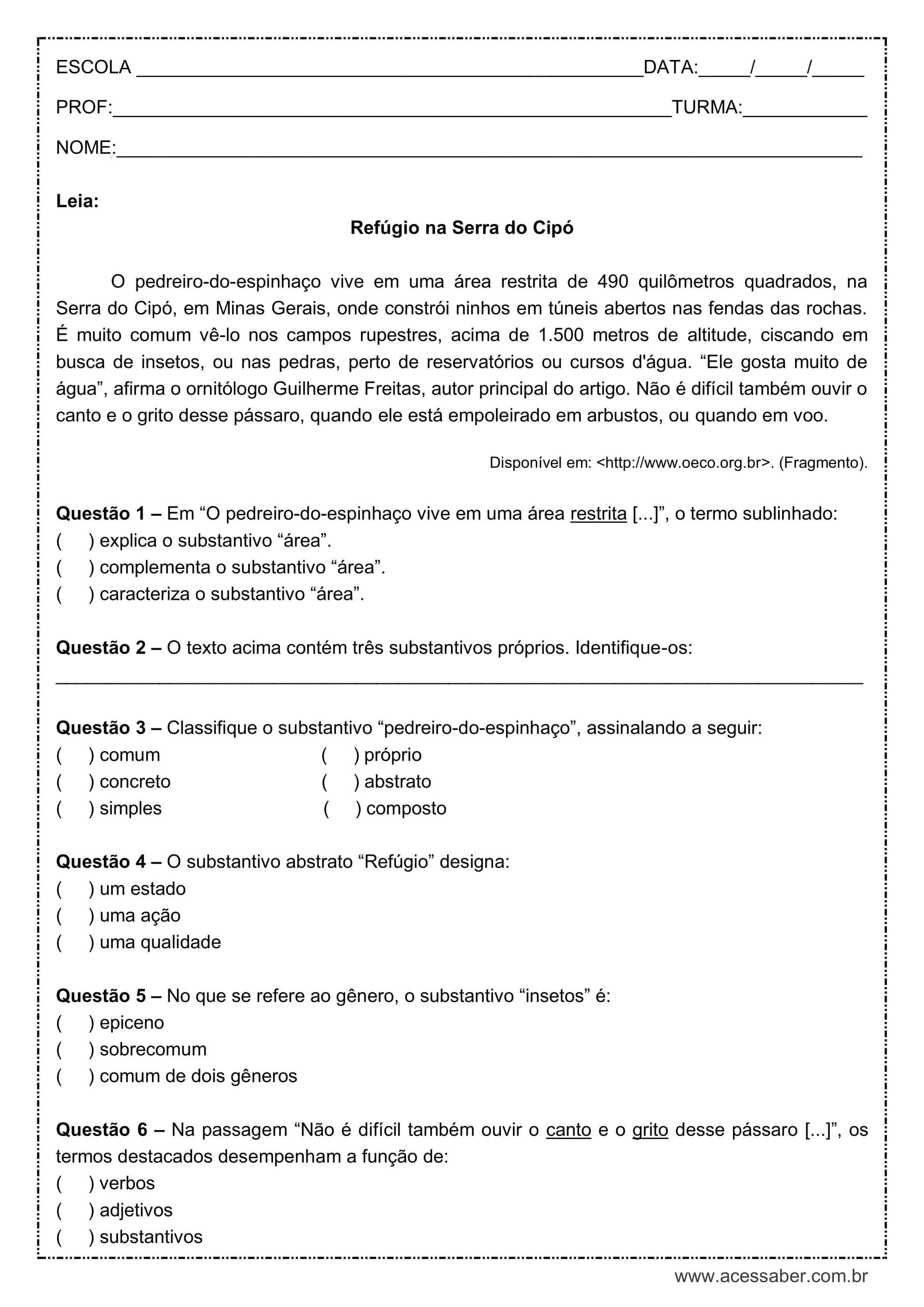 Nomes de substantivos simples Nomes de substantivos simples